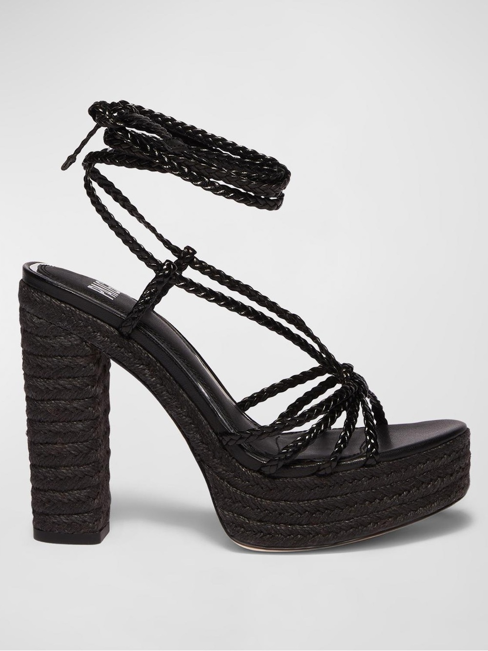Paige Black Braided Platform Ankle-Tie Heel